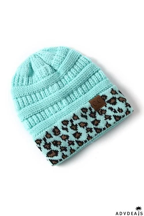 Animal Print Messy Bun Beanie