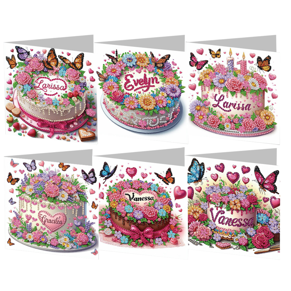 6Pcs Cake Diamond Handmade Card Diamond Painting Greeting Card for Adults
