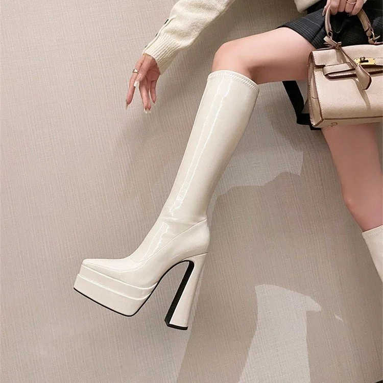 Yyvonne Waterproof Table For The Autumn And Winter Of 2025, Beige Ultra-High-Heeling Boots And Thin Boots.