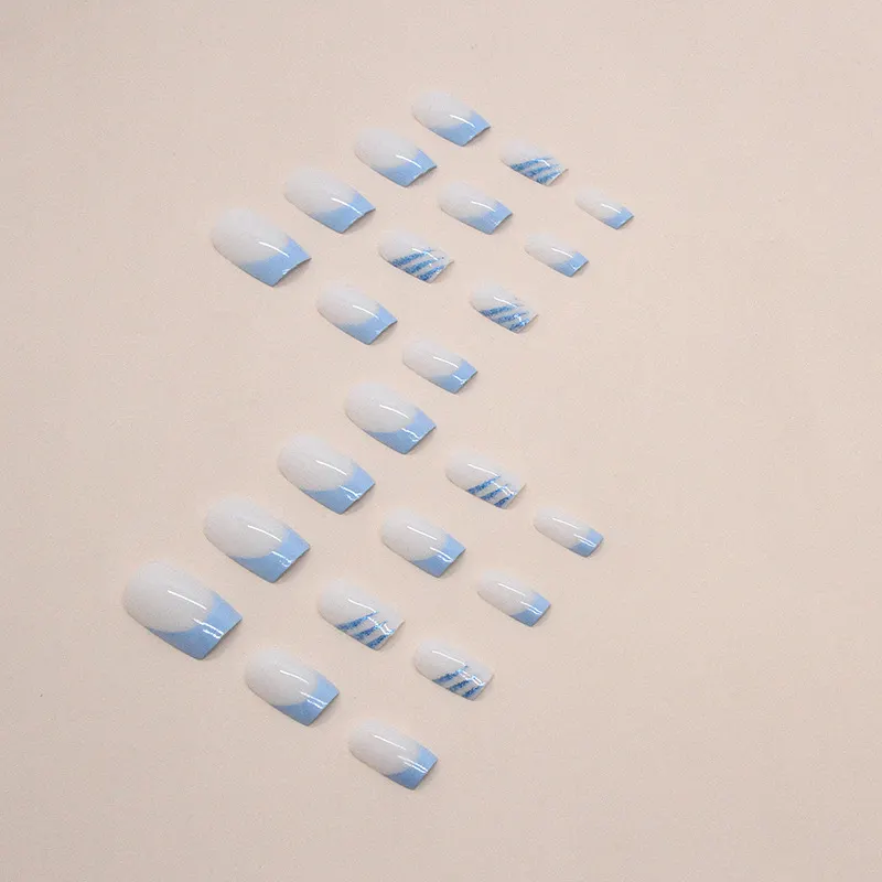 Churchf Churchf Small And Fresh Sky Blue French Nail Tink Flash Powder Embellished Shiny Playful Wearing 24 Pieces