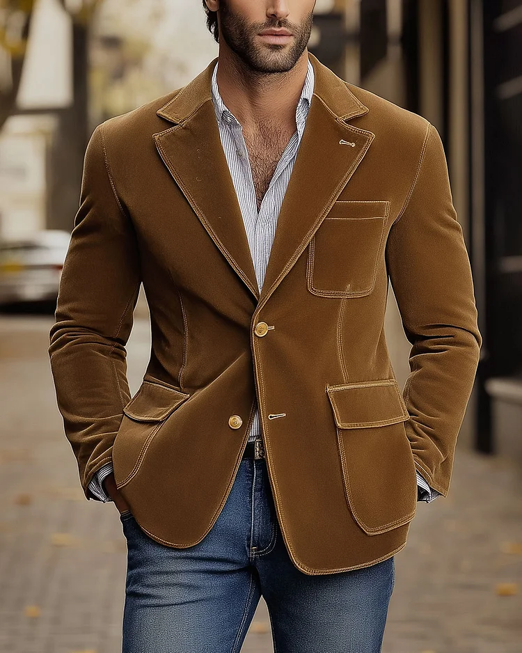 Men’s Vintage Pocket Long Sleeve Blazer