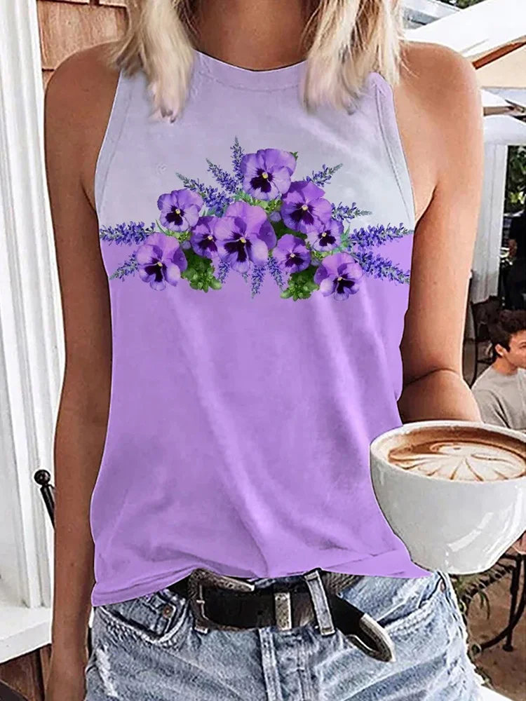 Comstylish Women's Purple Flower Alzheimer's Awareness Support Print Casual Vest