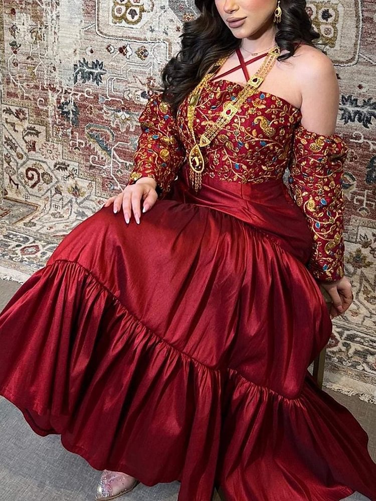 Red Crossover Halter One Shoulder Dress
