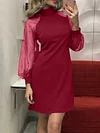 Stylish Gauze Split-Joint High Waisted Stand Collar Long Sleeves Mini Dress