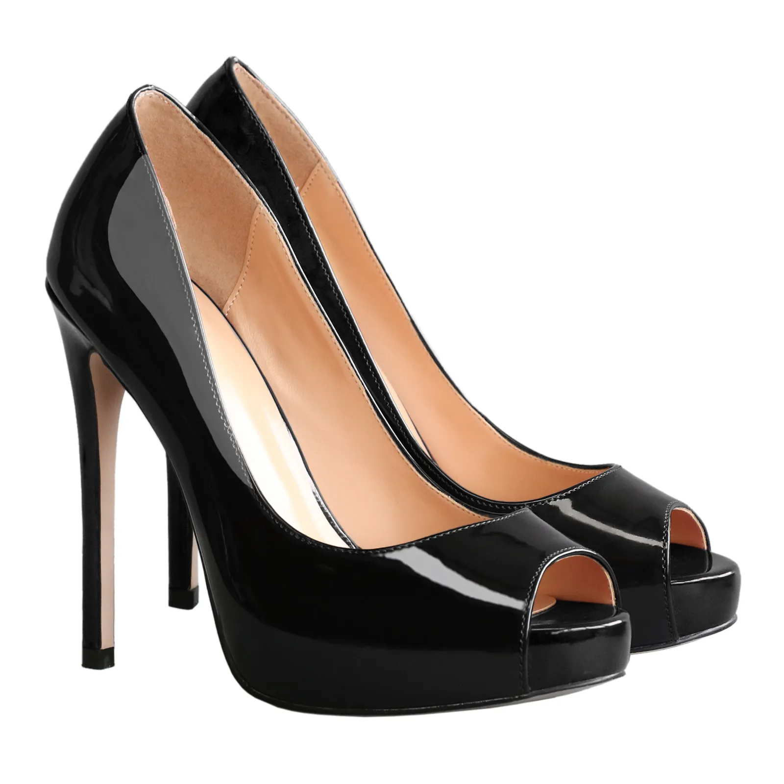 120mm Women's Platforms Heels Party Wedding Black Patent Pumps-vocosishoes