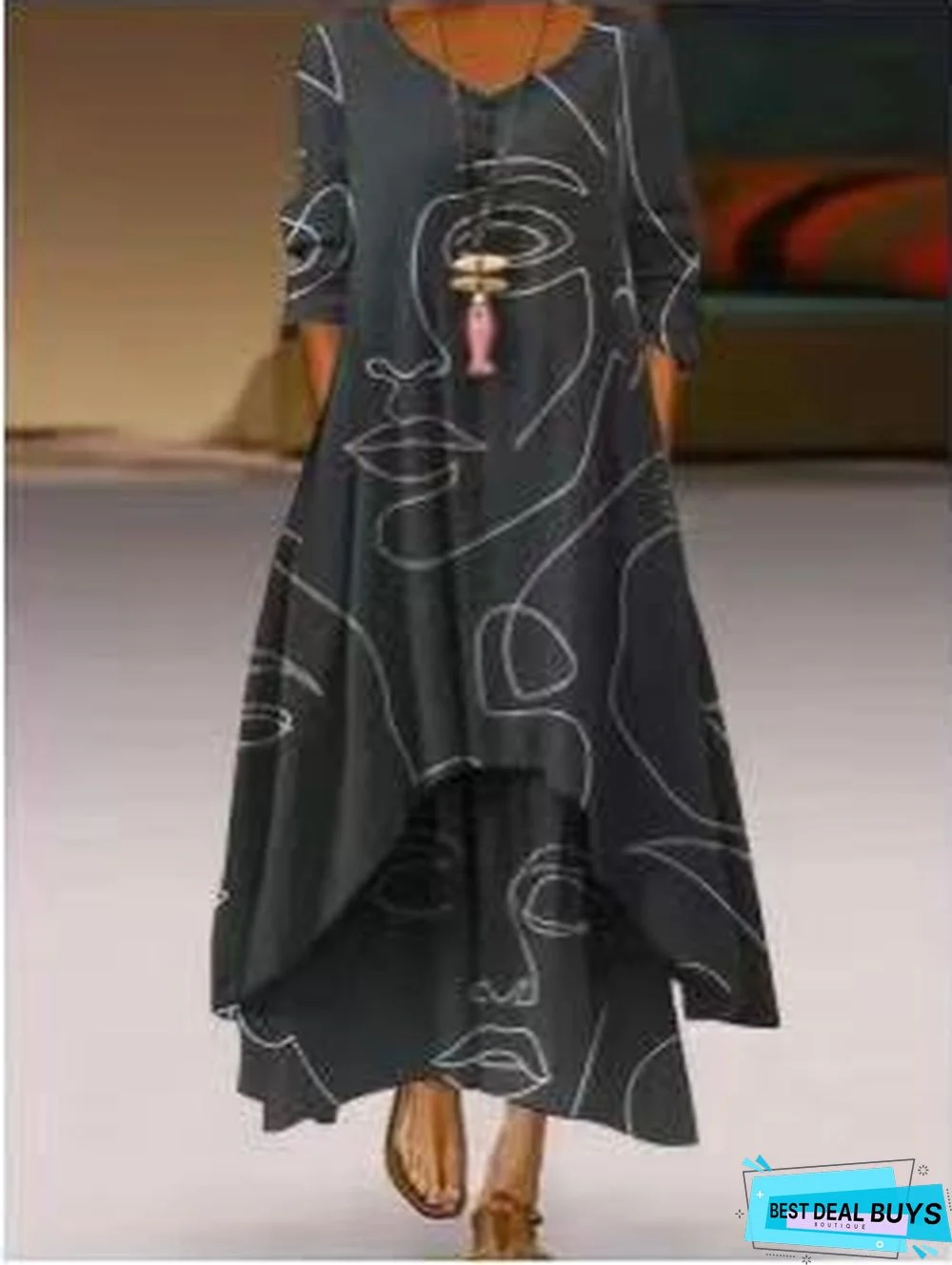 Fashion Printed Long-Sleeved Dress