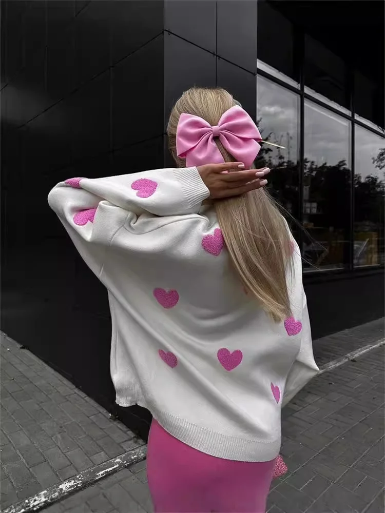 Uveng Uveng And Winter Long-Sleeved Love Sweater Female 2024 Burst Embroidered Loose Knitted Shirt