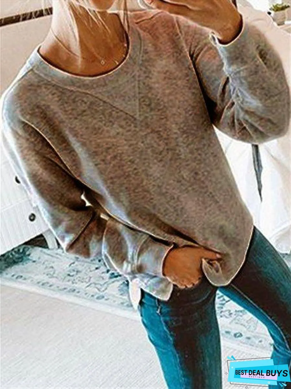 Fashion Autumn Casual Cotton Long Sleeve Crew Neck Sweaters