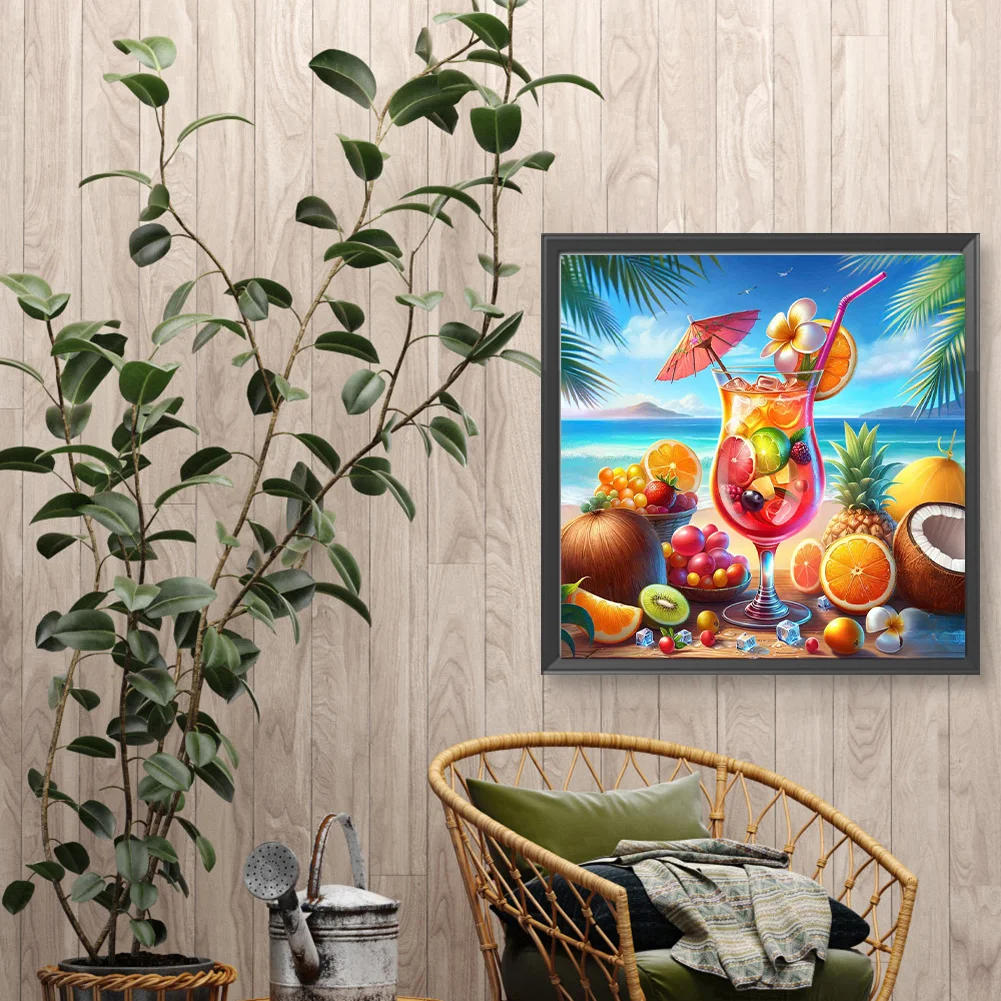 Diamond Painting - Full Round Drill - Summer Beach Fruit Drink(Canvas|30*30cm)
