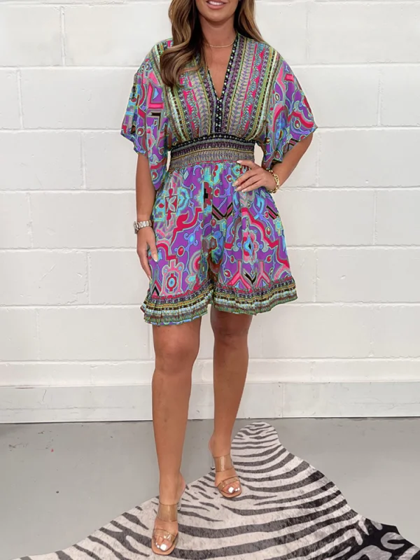 Plant Bold Printed Casual Short Jumpsuit