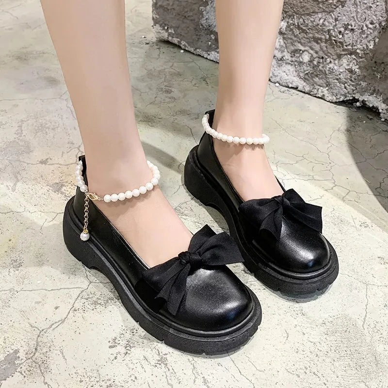 Aiertu - Pearly Chessboard Goth  Mary Janes Shoes Dark Academia Mermaidcore Kawaii Academia Y2K Cottagecore Coquette Fairycore Dollette Princesscore Aiertu