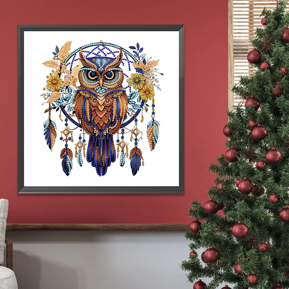 Diamond Painting - Partial Special Shaped Drill - Owl Dreamcatcher(Canvas|30*30cm)