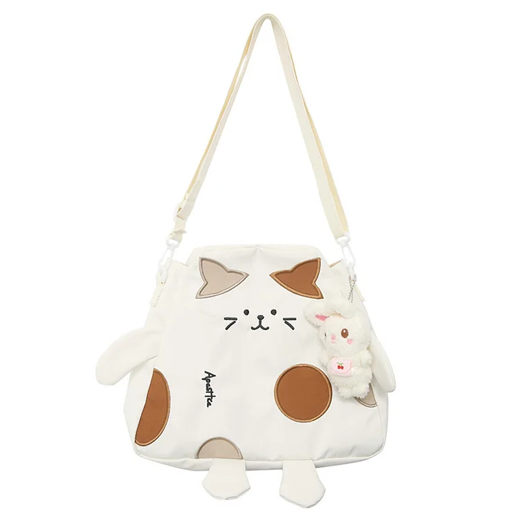 Cute Cat Shape Crossbody Bag Kawaii Shoulder Bag Large Capacity for Work (White)