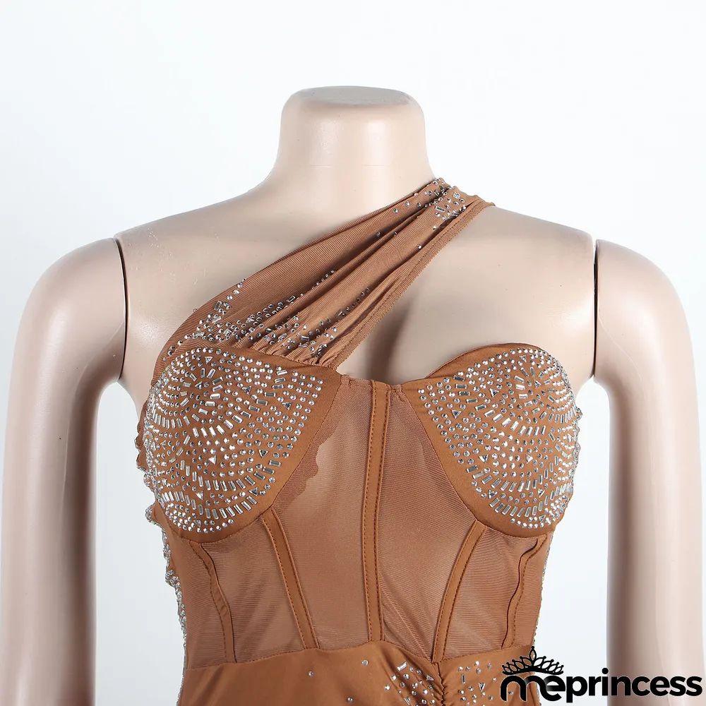 Sexy Slim Beaded Slash Shoulder Bodycon Dress