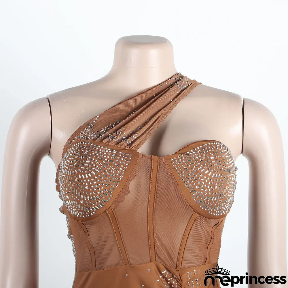 Sexy Slim Beaded Slash Shoulder Bodycon Dress