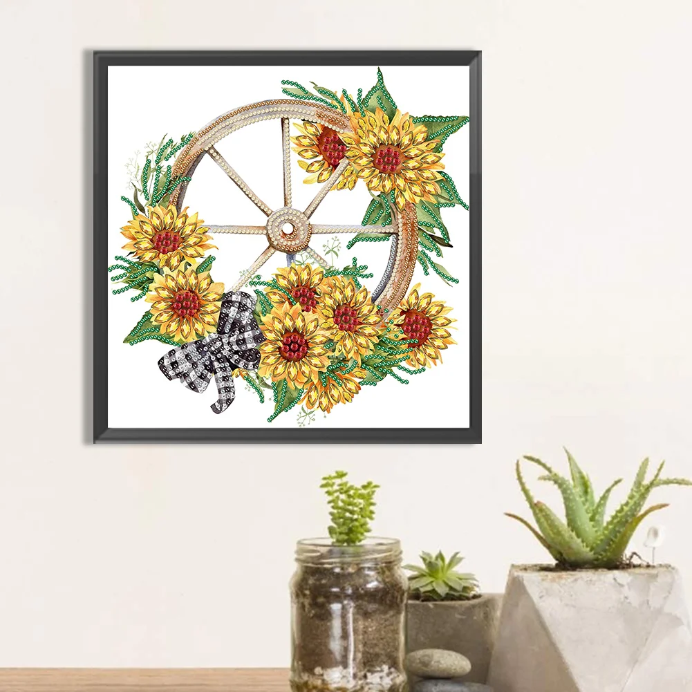 Special Shape Diamond Painting 30*30cm - Sunflower Wheels
