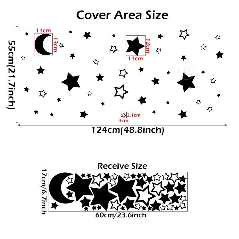 45pcs/set Mix Moon and Stars Vinyl Wall Stickers for Kids Room Bedroom Wall Decals Hallow PVC Stickers Baby Nursery Home Decor