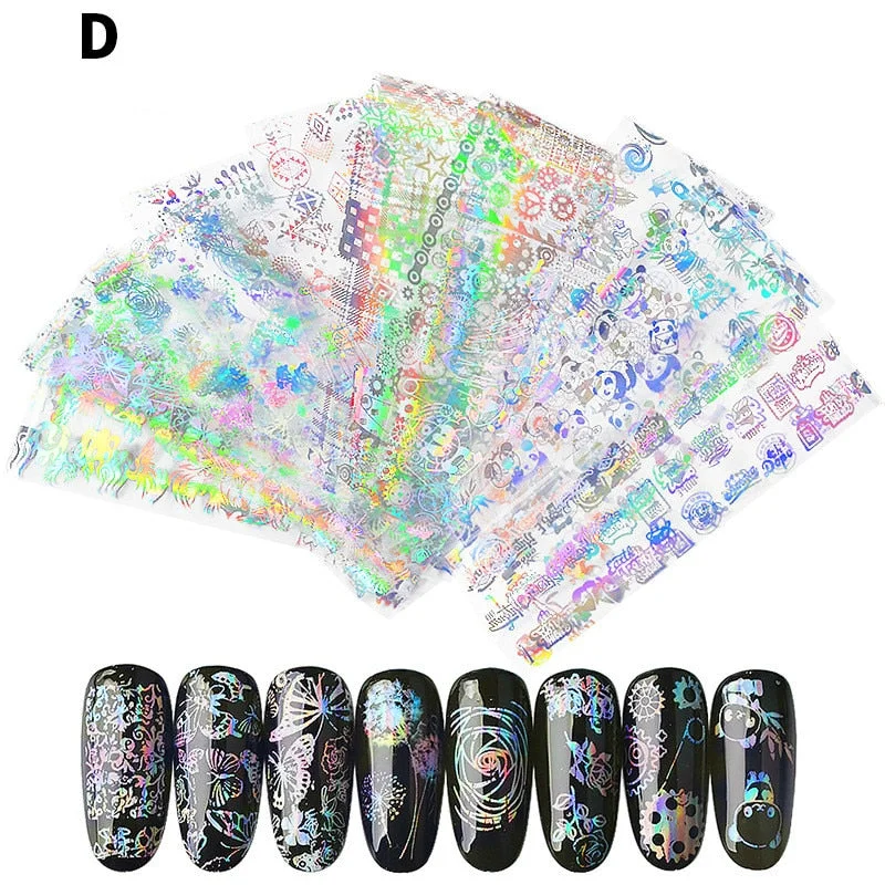 20pieces Holographic Nail Foil Sticker Set 4*20cm Transparent AB Color Transfer Sticker Manicure Nail Art Decals