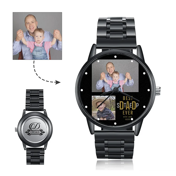 Best Step Dad Photo Watch Engraved Name Father's Day Gift