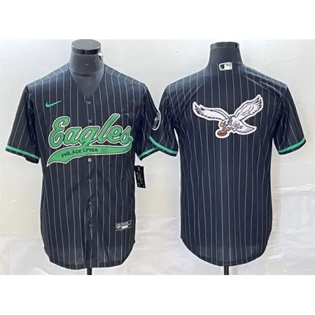 Men's Philadelphia Eagles Black Team Big Logo Cool Base Stitched Baseball Jersey 5OM2