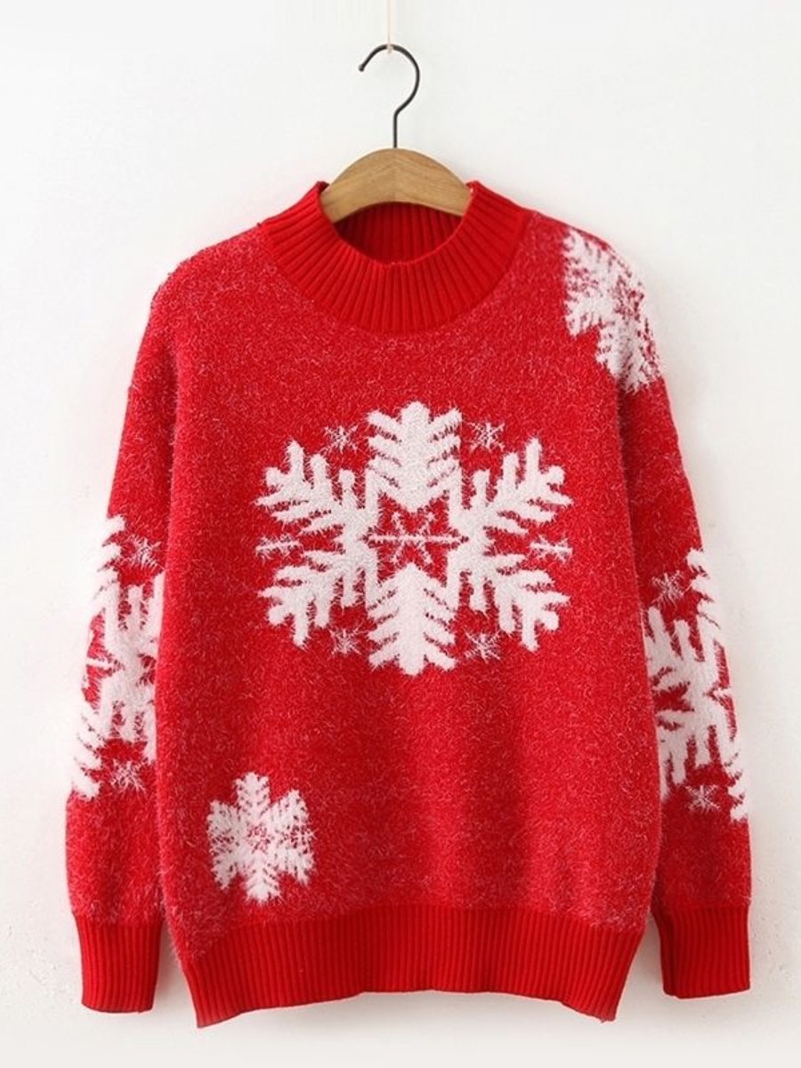 Women's Sweaters Loose Round Neck Long Sleeve Christmas Snowflake Sweaters
