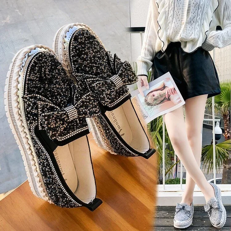 💎Shining Rhinestone Slip-on Thick Botton Casual Ladies Crystal Shoes🎁