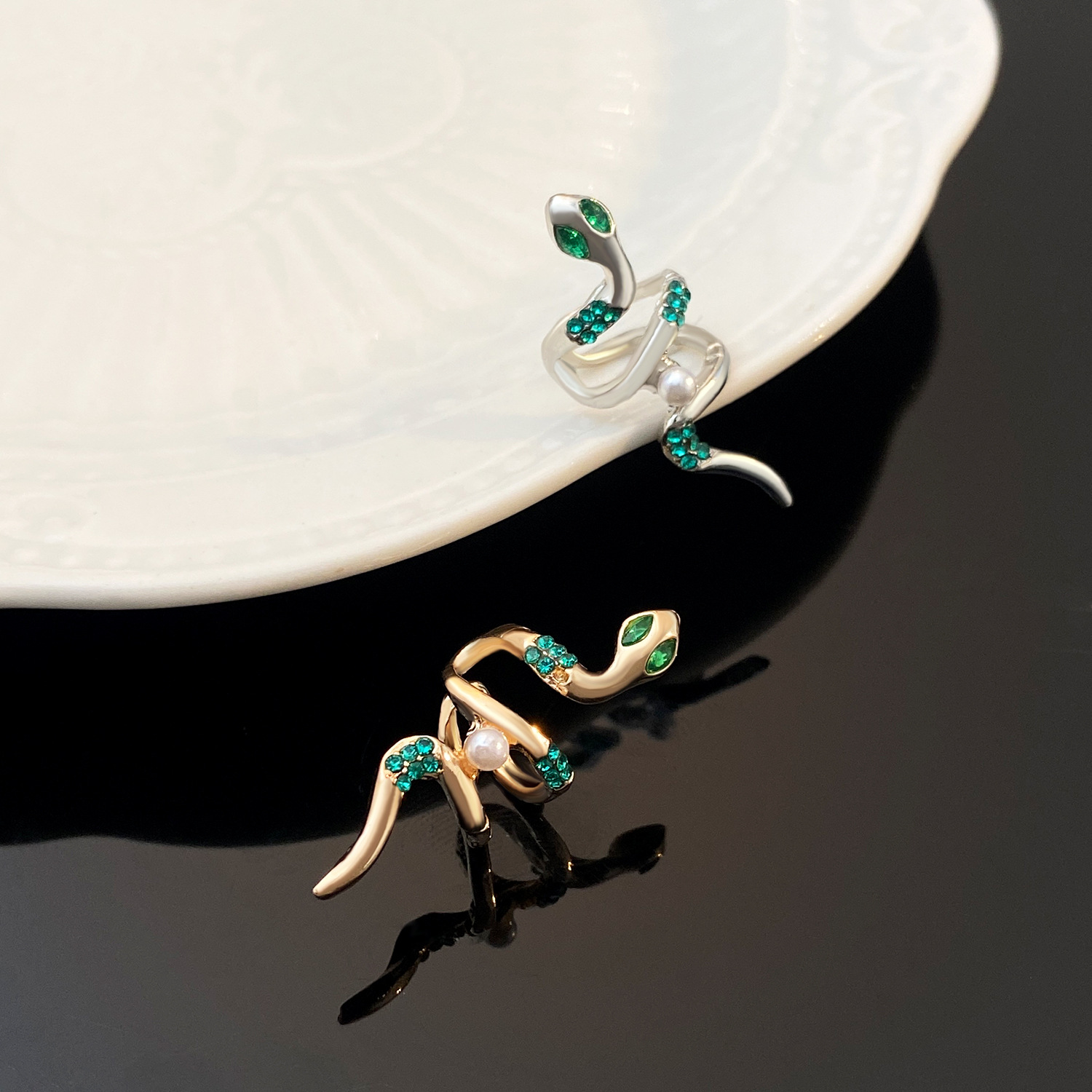 Copper and Gold Plated Snake Zirconia Earrings
