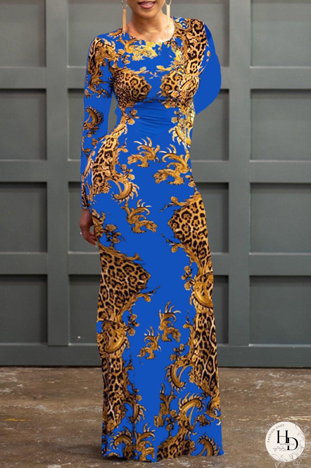 Black Fashion Sexy Print Hollowed Out O Neck Long Sleeve Dresses