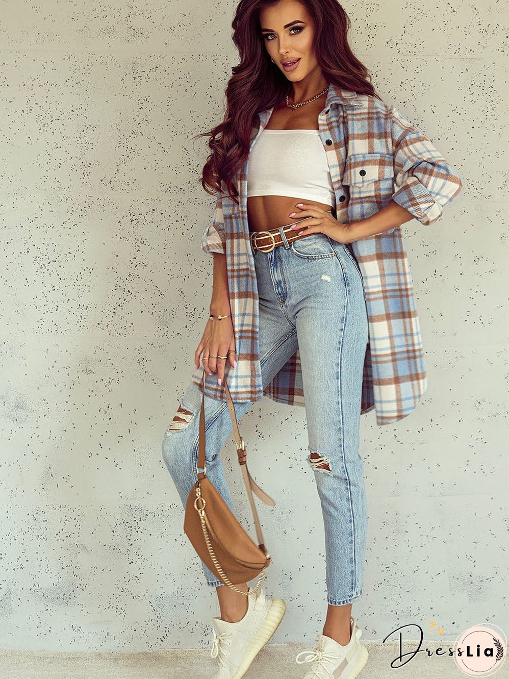 Blue and Brown Plaid Shirt