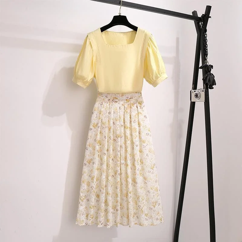 Spring Sweet Casual Yellow Blouse Outfit and Cottagecore Style Skirt SP16287