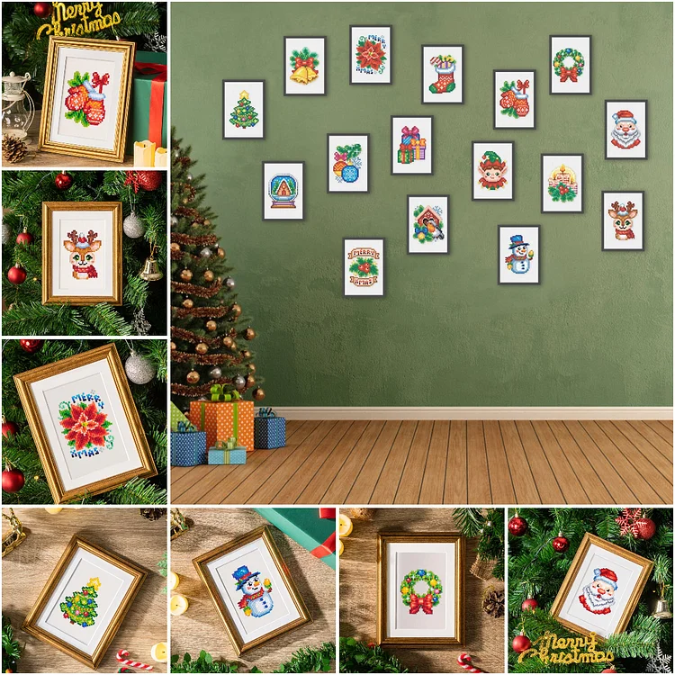 【Mini Set】16pcs Christmas Atmosphere 14*18CM (Canvas) Square Drill Diamond Painting gbfke