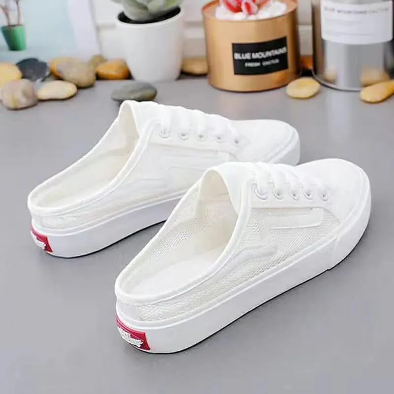 Baotou half slippers women's outer wear fashion 2021 new summer women's shoes mesh breathable white shoes Korean shoes women