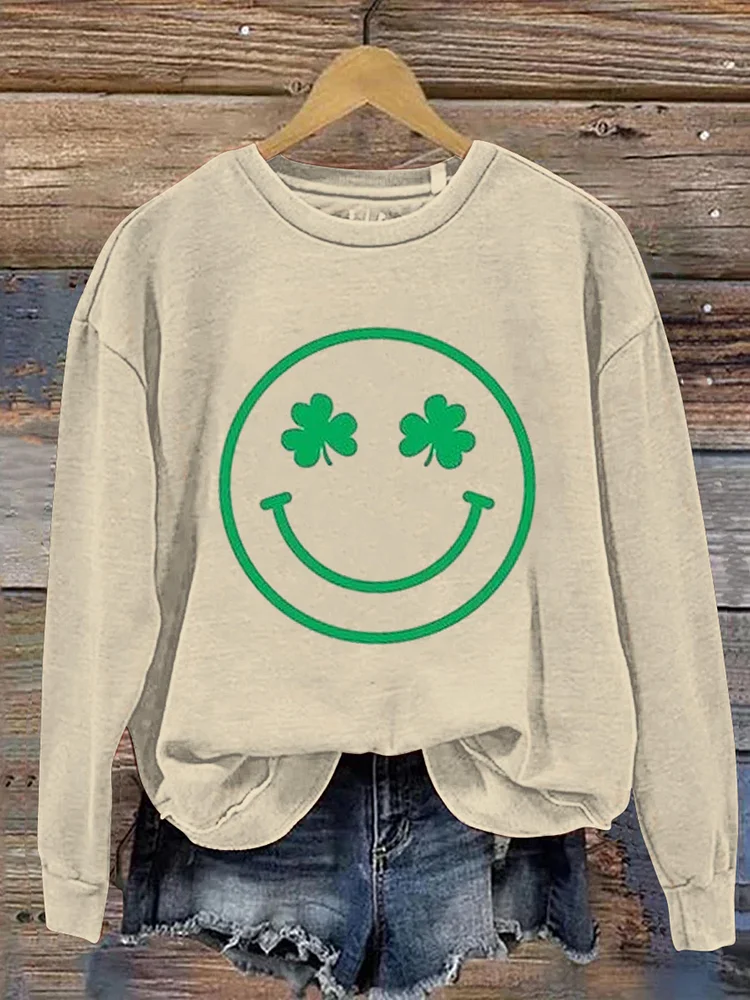 Shamrock Smile St. Patrick's Day Art Print Pattern Casual Sweatshirt