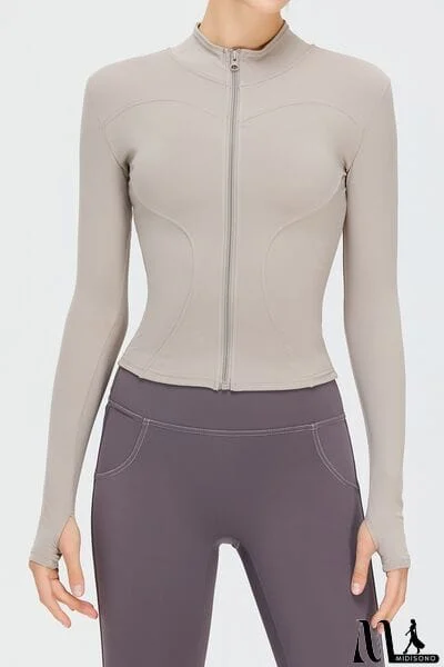 MidiSono - Zip Up Mock Neck Active Outerwear