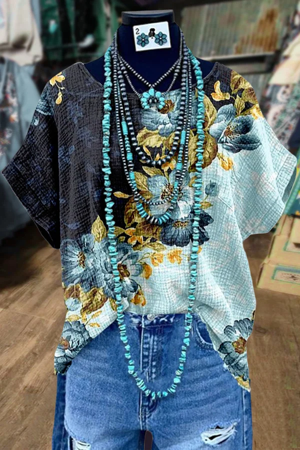 Contrast Floral Print Dolman Sleeve Top
