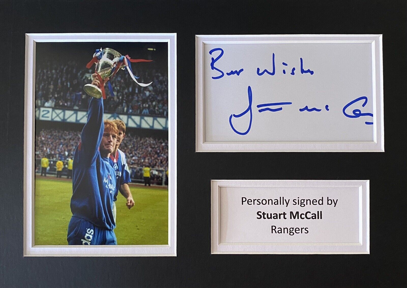 Stuart McCall Hand Signed White Card In A4 Rangers Mount Display