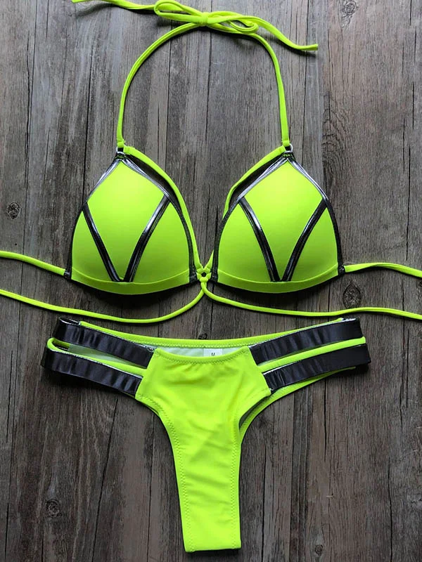 Fluorescent Split-Joint Bandage Split Bikini Swimsuit