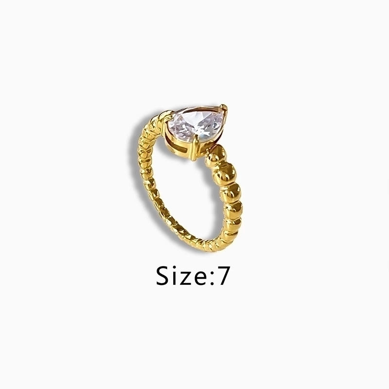 Minimalist Round Water Droplets Stainless Steel Zircon 18K Gold Plated Plating Inlay Rings
