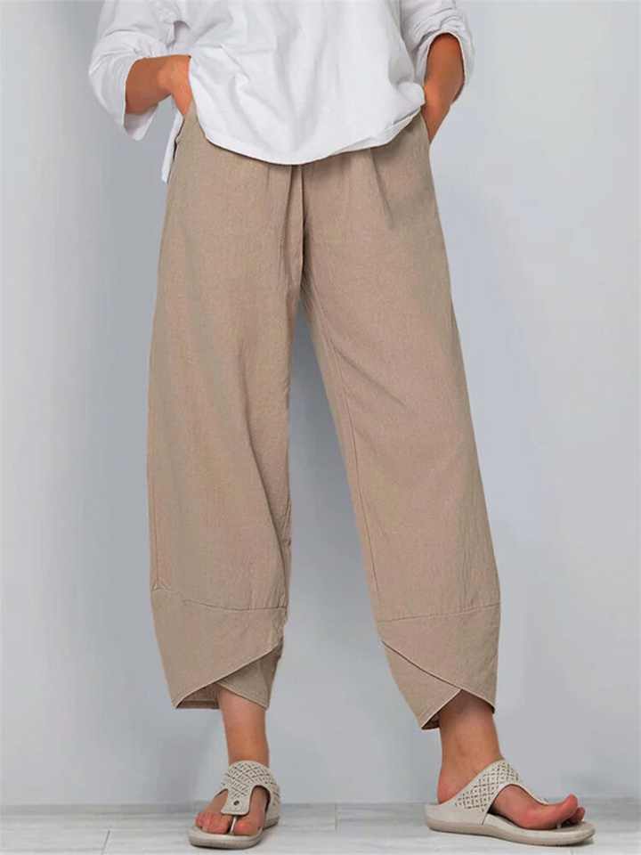 New Solid Color Plus Size Women's Simple Loose Cotton Linen Casual Nine-minute Pants Printed Nine-minute Pants