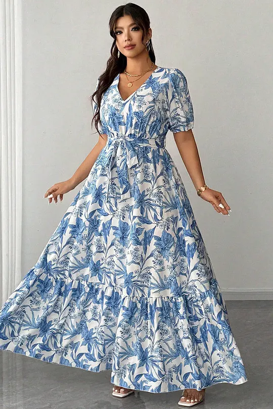 plus emerald green floral print long sleeve pleated midi dress Dark Teal Floral Pleated Maxi Dress - Women's Dresses