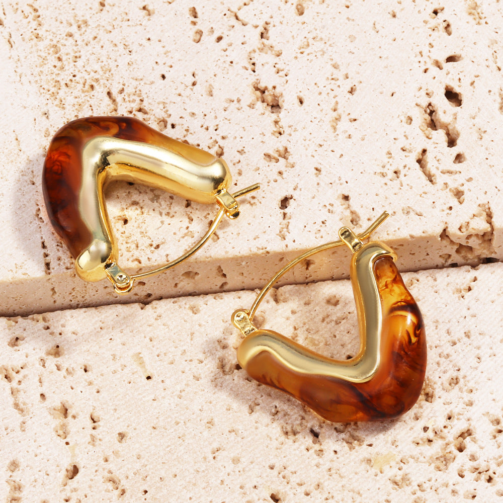 Maillard Triangle Irregular Geometric Droplet Plastic Electroplating Stud Earrings