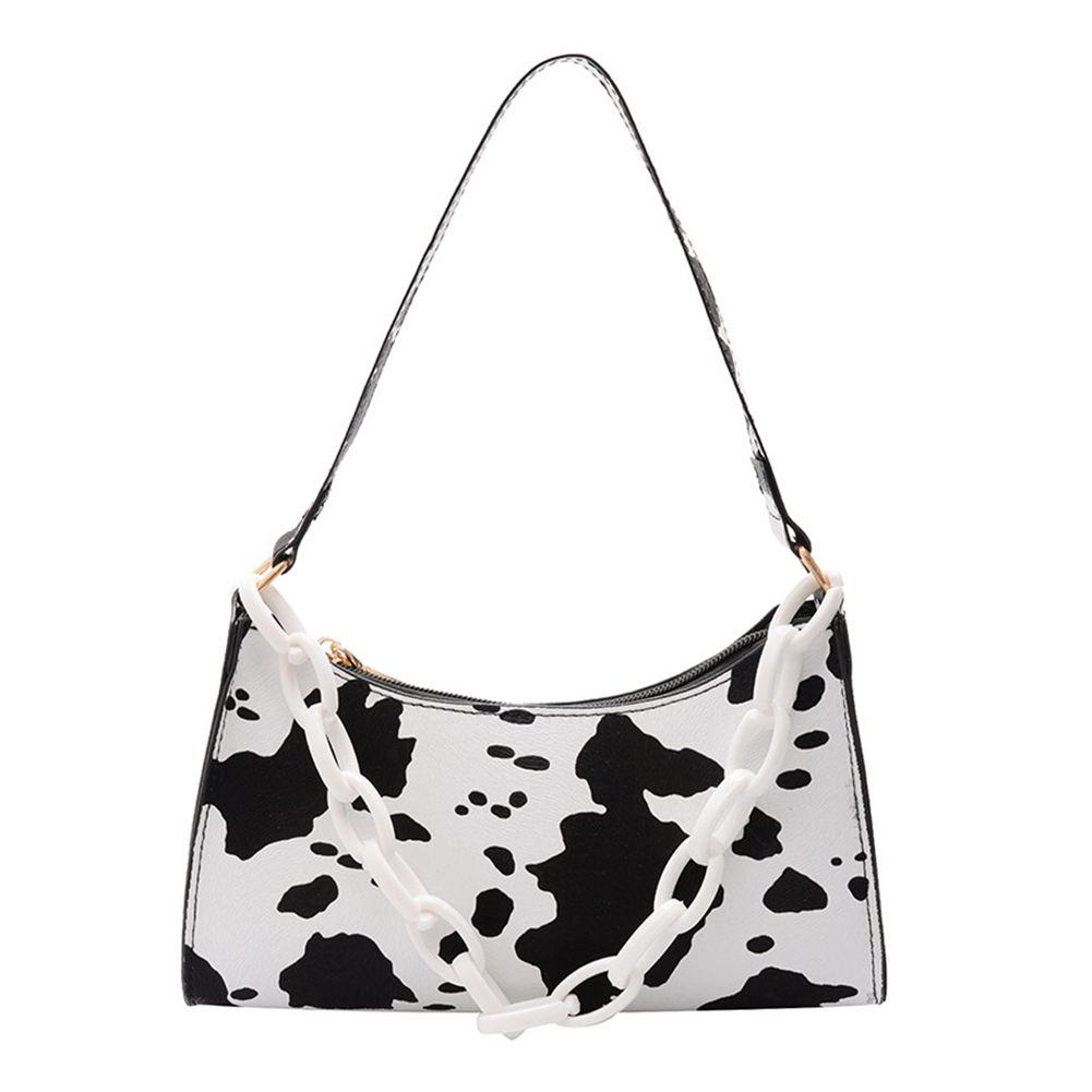 

Cow Print Handbag Portable PU Acrylic Chain Underarm Shoulder Bags, White, 501 Original