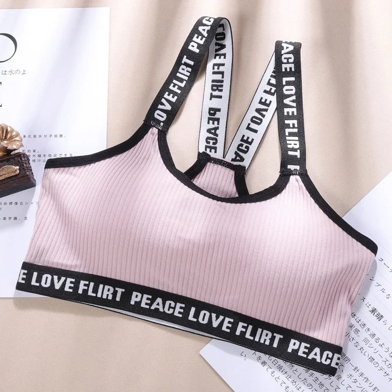 FINETOO Women Cotton Tube Top Femme Underwear Sexy Lingerie Bralette Cross Letter Strap Backless Bras Padded Brassiere Camisole