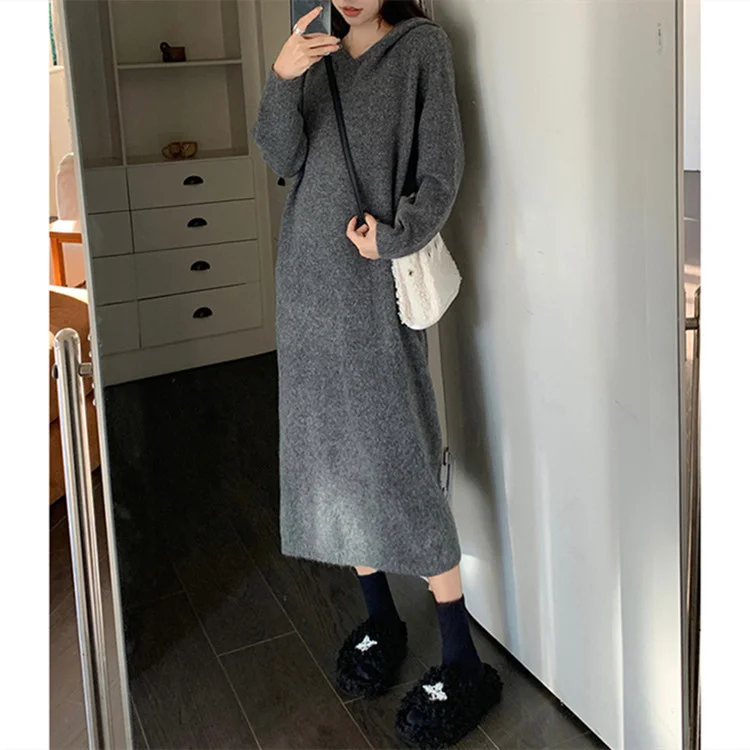 Churchf Churchf Hat Wool Dress Female In Long Autumn Winter Inside Build Loose Temperament Knit Dress 2023 New Style