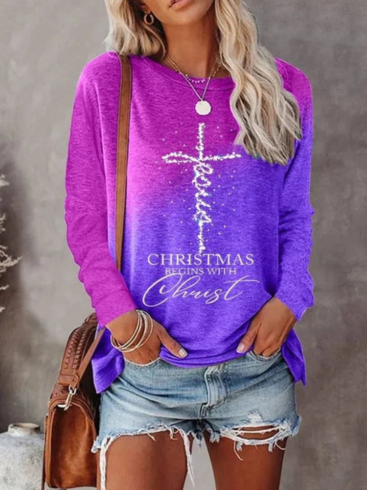 Women's Jesus Christmas Begins With Christ Casual Sweatshirt socialshop