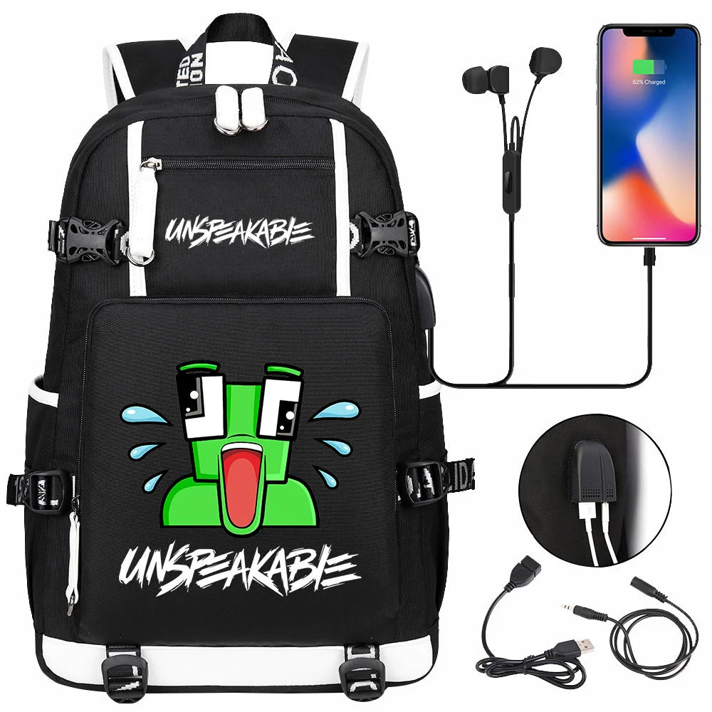Buzzdaisy Unspeakable Double-Sided Backpack with USB Charging and Laptop Compartment - Multi-Pocket, Large Capacity School Bag