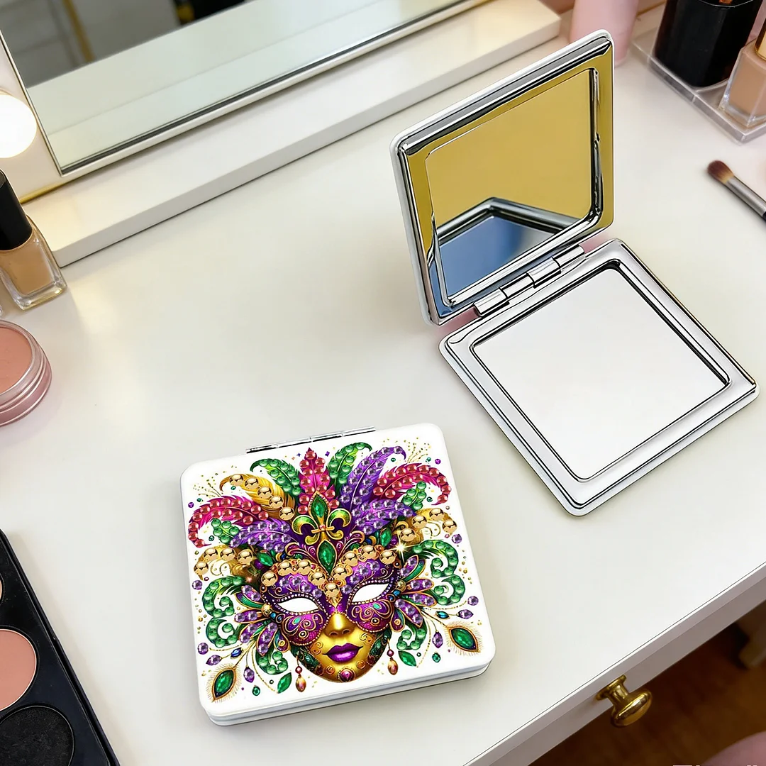 Mask-3 DIY Special Shaped Diamond Painting Compact Mirror Kits Diamond Art Painting Pocket Mirror for Beginners Adults Art Craft Woman Gifts