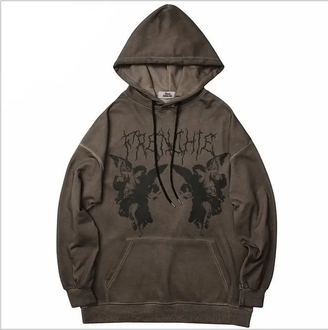 Women Hip Hop Streetwear Hoodies Women Jacket Angel Dark Print Jacket Coat Goth Harajuku Y2k Clothes Punk Jacket Outwear Zipper
