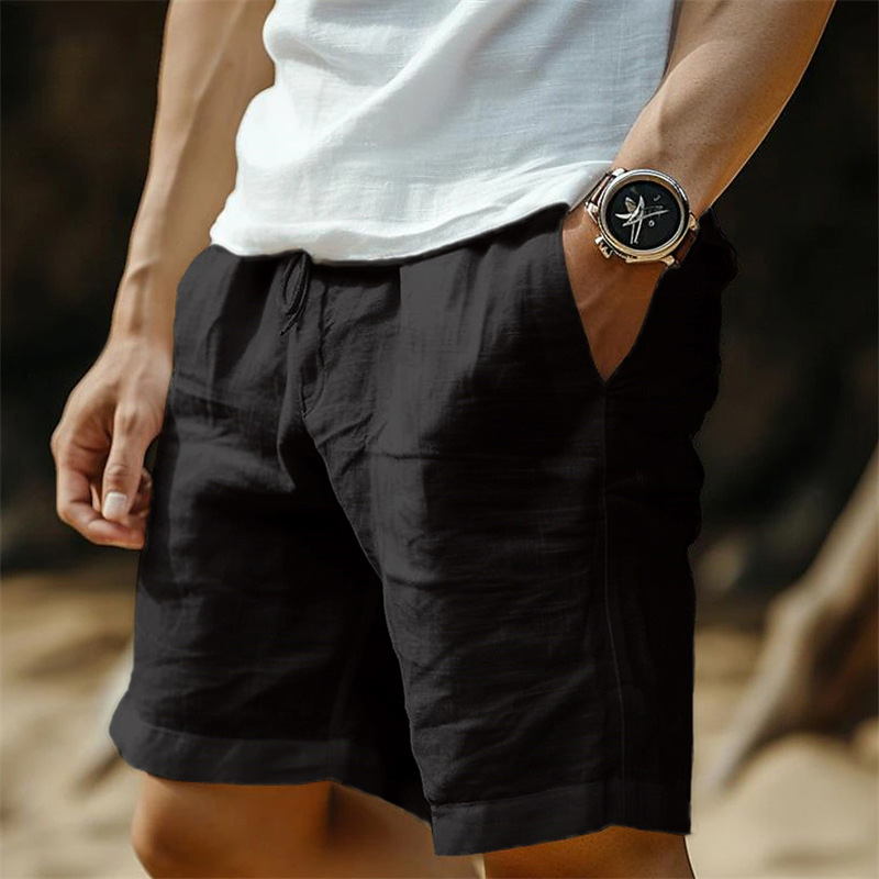Men's Linen Pocket Drawstring Elastic Beach Surf Shorts