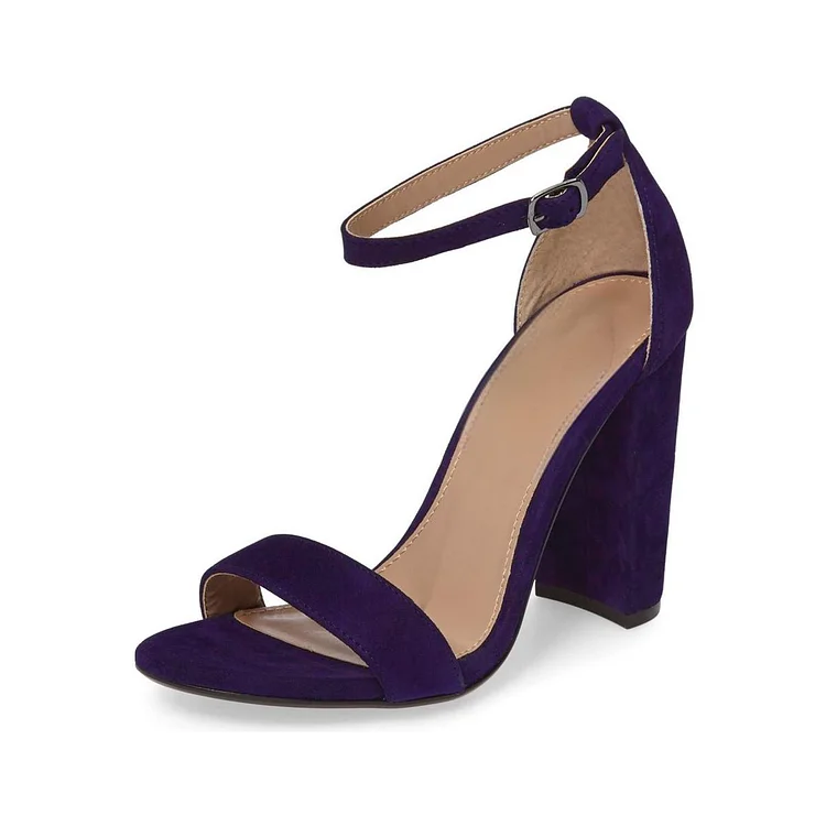 Escarpins à talons bloc en velours violet avec sangle de cheville Flusfy